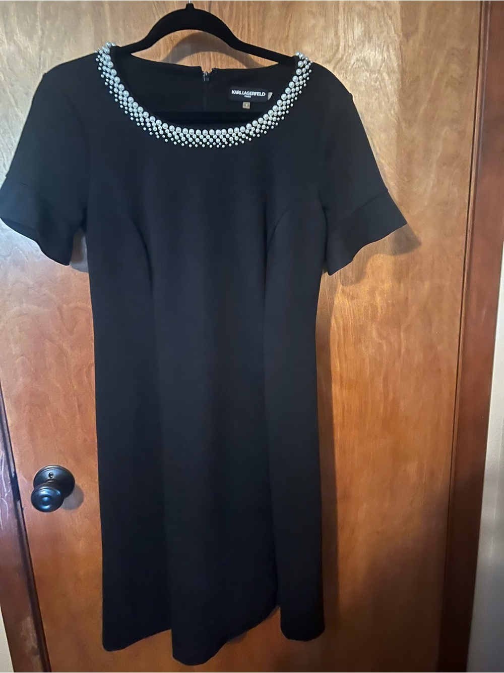 Karl Lagerfeld Black Dress with Pearl-Trimmed Neckline